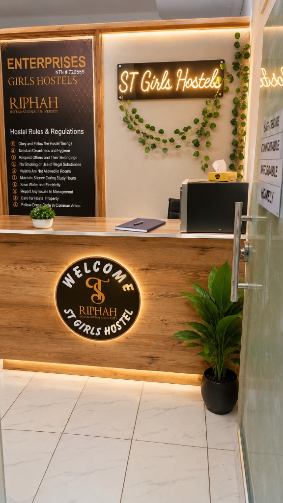 Reception Desk with Neon Sign