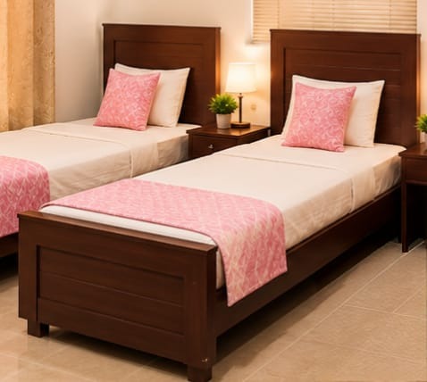 Twin Beds with Pink Runners